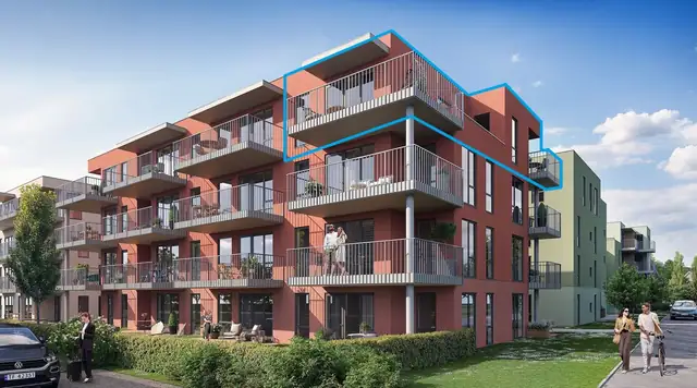 Leilighet F4-4 er markert i blått.