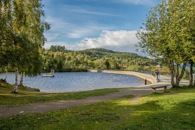 Fantastiske turområder sommer som vinter. Her fra Theisendammen som ligger kun noen hundre meter unna eiendommen.