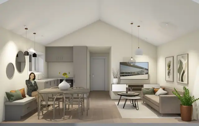 Lyst og moderne. Åpen løsning som gir en luftig atmosfære (Tegningen er en veiledende illustrasjon, avvik kan forekomme)