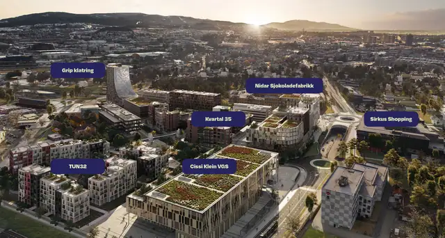 Et nytt og spennende boligprosjekt midt i hjertet av Leangen! Her bor du med bypuls og grøntliv side om side – med butikk og kollektivtilbud bare et steinkast unna. Illustrasjonsbi
