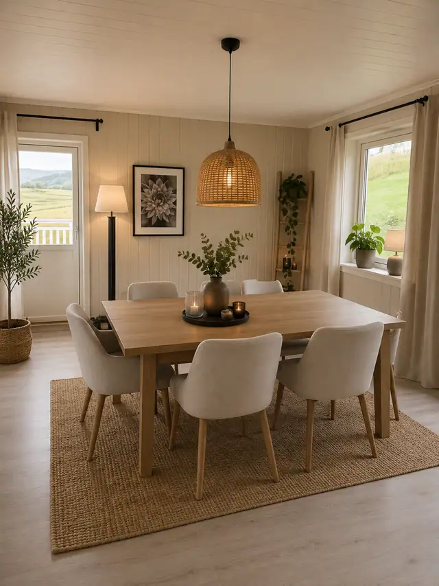 Store vindusflater som slipper inn rikelig med naturlig lys og bidrar til en lys og innbydende atmosfære. (KI-redigert ilustrasjon)