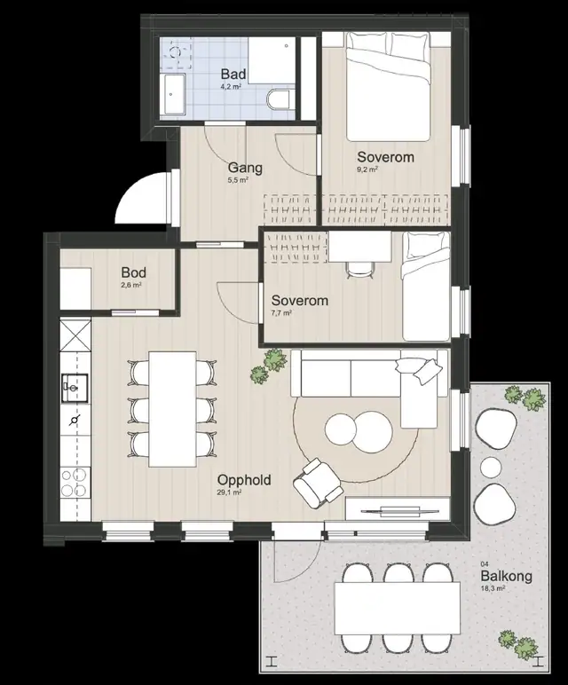 Planskisse for leilighet B2-204