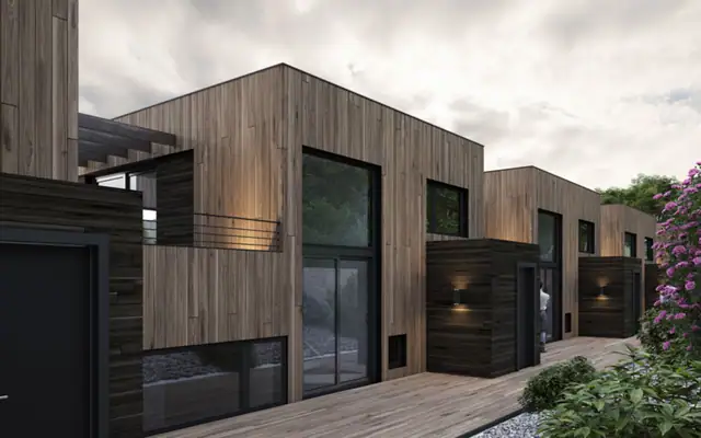 Skjermet og vestvendt markterrasse med terrassebod på baksiden - grensende mot Estenstadmarka. (Illustrasjonsfoto, avvik vil forekomme)