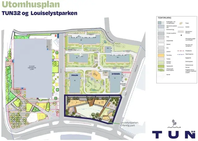 Utomhusplan for prosjektet, samt nye Louiselystparken.