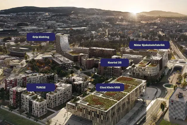 Illustrasjon av hvordan Leangen sentrum kan bli på sikt (illustrasjonsbilde avvik vil forekomme)