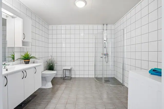 Opplegg for vaskemaskin på badet.