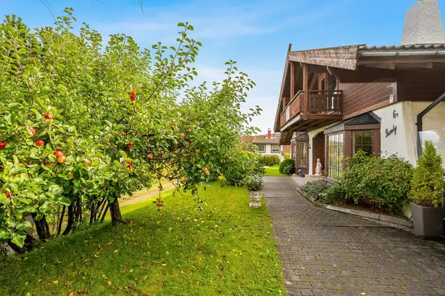 Pent opparbeidet inngangsparti med belegningsstein.
